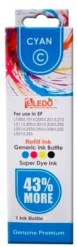 TINTA L100/L101/L200/L201/L210/L211/L300/L301/L303/L350/L351/L353/L355/L358/L550/L551/L555 CYAN CAPACIDAD 100ML MARCA ELEDO