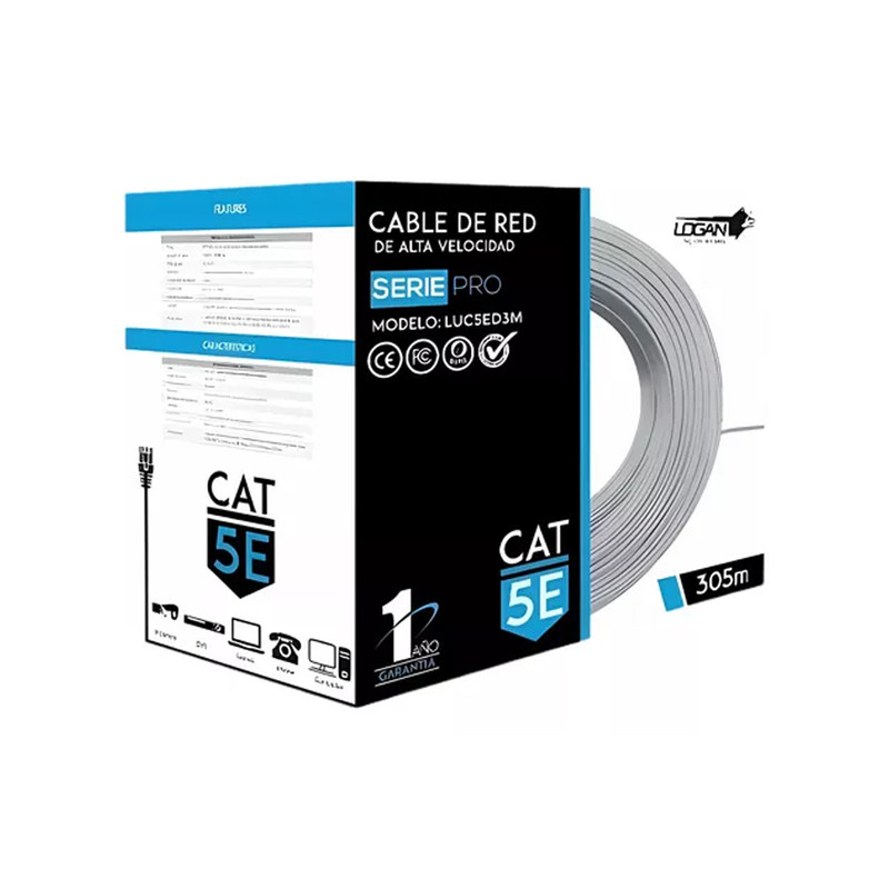 BOBINA DE CABLE UTP DE EXTERIOR CATEGORIA 5E (305METROS) MARCA LOGAN