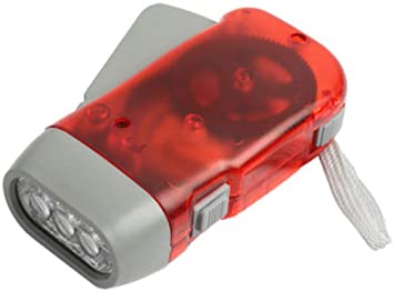LINTERNA RECARGABLE MANUAL,3 LED,  SISTEMA DINAMO, COLOR ROJO MARCA LSI