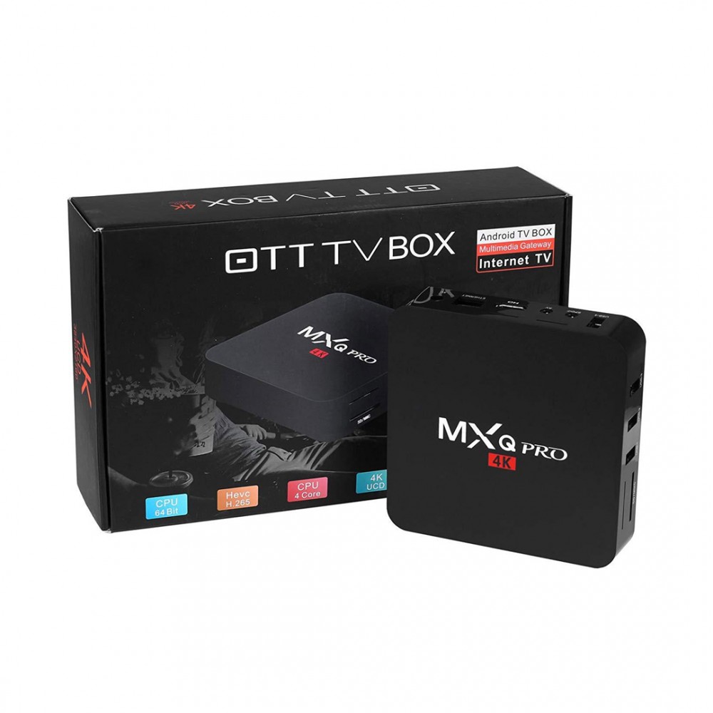 TV BOX MXQ PRO 4K / QUAD CORE 2.0GHZ, GPU 600MHZ, FLASH 8GB, RAM 1GB DDR3 / ANDROID 5.1 / PUERTOS HDMI, RJ-45 PORT,  WIFI, 4 USB, MEMORIA SD/ SOPORTA  VIDEO, MUSICA E IMÁGENES, HDMI CABLE, ADAPTADOR 5V-2A