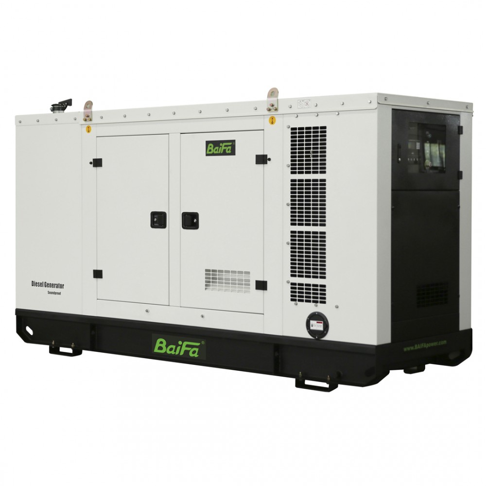 GENERADOR ELECTRICO DIESEL - POTENCIA STANDBY 60HZ 26.4KW- 33KVA // MODELO BF28S-60 FAWDE A PRUEBA DE SONIDOS //CONSUMO COMBUSTIBLE AL 100% 8.51 L/h, CAPACIDAD DE ACEITE 8L, VOLTAJE 230V MONOFASICA, MARCA BAIFA ATS 160A