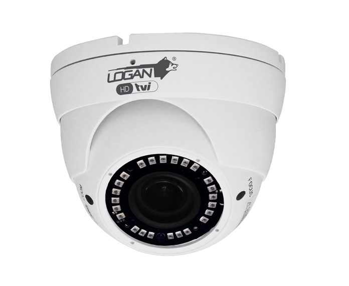 CÁMARA DOMO TVI (METAL) // RESOLUCIÓN: 5MPX // LENTE VARIFOCAL MANUAL DE 2,8-12 MM PARA ZOOM ÓPTICO 5X CON 24 LED SMD PARA VISIÓN NOCTURNA // IP66 RESISTENTE A LA INTEMPERIE // CABLE NO INCLUIDO // MARCA LOGAN
