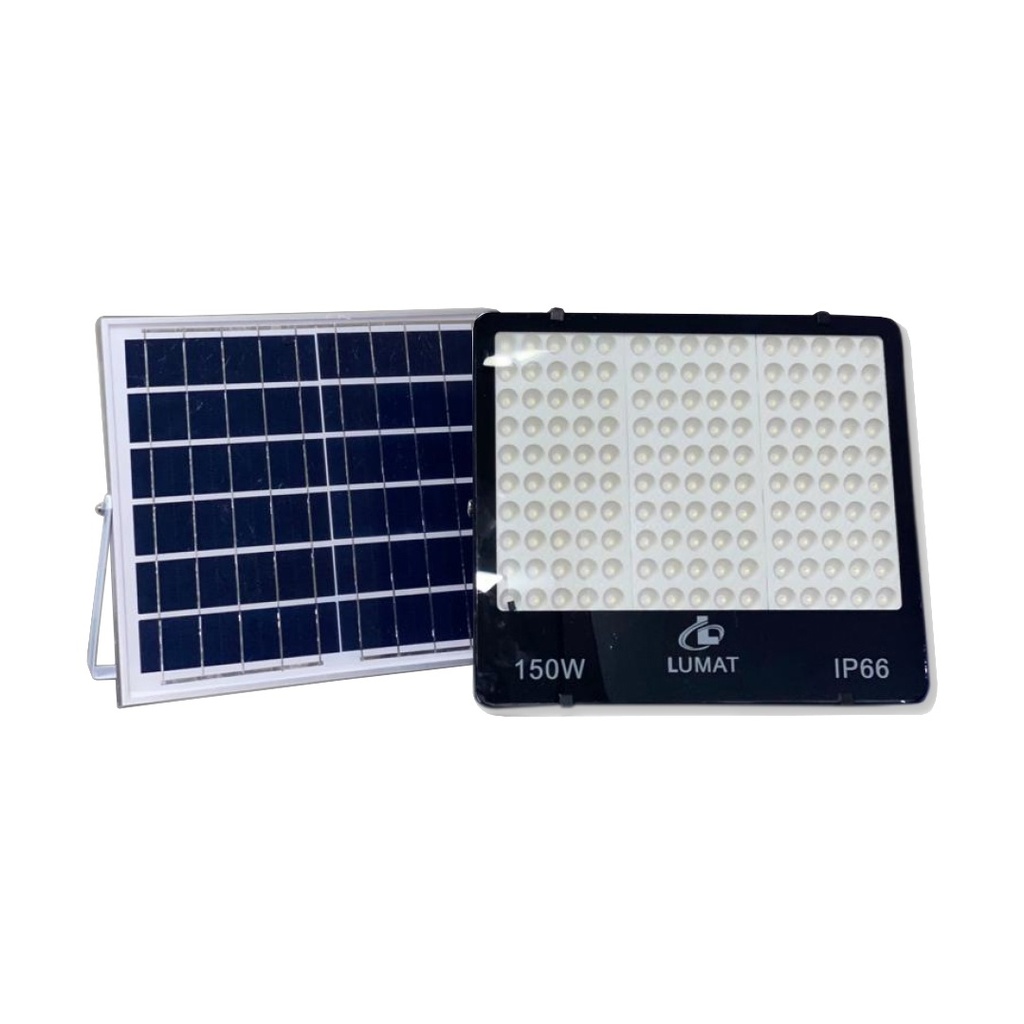 REFLECTOR LED CON PANEL SOLAR 150W// PANEL DE 12 VOLTIOS// RESITENTE A LA LLUVIA// INCLUYE CONTROL REMOTO// MARCA LUMAT