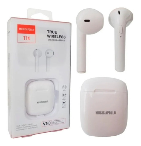AURICULARES INALAMBRICOS T14// DISTANCIA 15 METROS// BATERIA 30 mAh// TIEMPO DE CARGA 3 HORAS//MUSIC APOLLO