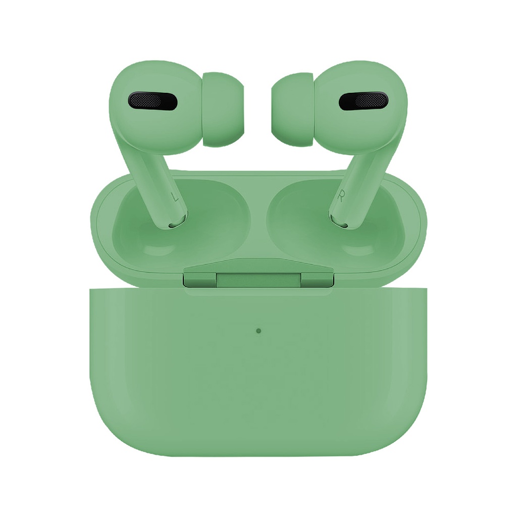 AUDIFONO, COLOR GREEN, AIRPODS PRO MACAROON, BLUETOOTH BT 5.0 DISTANCIA 10-20 METROS, TIEMPO DE CARGA UNOS 40 MINUTOS, BATERIA EN CADA AURICULAR 45 MAH, ESTUCHE DE CARGA 300 MAH.