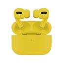 AUDIFONO, COLOR AMARILLO, AIRPODS PRO MACAROON, BLUETOOTH BT 5.0 DISTANCIA 10-20 METROS, TIEMPO DE CARGA UNOS 40 MINUTOS, BATERIA EN CADA AURICULAR 45 MAH, ESTUCHE DE CARGA 300 MAH.