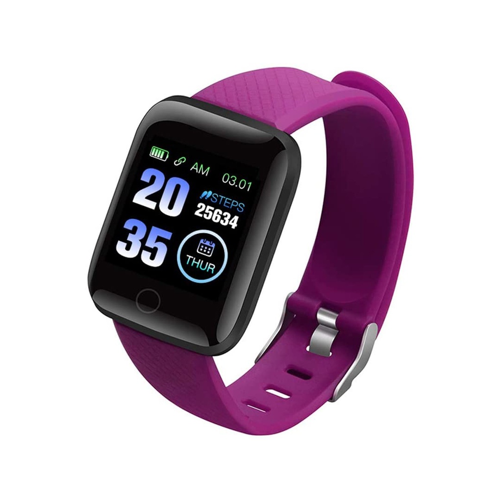 BRAZALETE SMARTWATCH MODELO 116 PLUS COLOR MORADO/ BLUETOOTH /
MONITOREO DE SUEÑO, PERDIDA DE CALORIAS, PRESION DE
SANGRE, LLAMADAS Y MENSAJES / PANTALLA TACTIL / MATERIAL
SUAVE DE GRAN CALIDAD / BATERIA DE LARGA DURACION