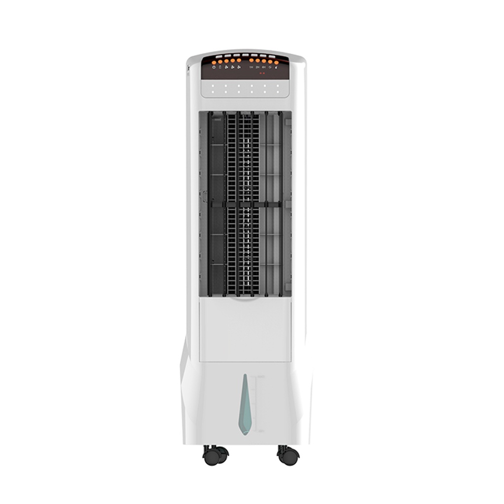 ENFRIADOR DE AIRE PORTATIL CON BATERÍA RECARGABLE DE 12V Y 4.5AH SISTEMA DE CONTROL DIGITAL CON PANTALLA LED; VELOCIDAD ALTA / MEDIA / BAJA; 12 PIEZAS LED SMD; OPERACIÓN OSCILANTE Y SIN OSCILACIÓN; FÁCIL MOVIMIENTO; TANQUE DE AGUA CON CAPACIDAD DE 6 LITROS; TEMPORIZADOR DE 1-7 HORAS, CARGADOR MÓVIL USB; DC 12V ENTRADA AC / DC