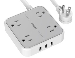 [CPOWERSTRIPTESSAN102] EXTENSION DE PODER PARA MESA CON 3 PUERTOS USB, 4 ENCHUFES, 5 PIES DE LONGITUD, CON SWITCH DE ENCENDIDO, ESPECIAL PARA VIAJES, POTENCIA MAXIMA DE 1250W, MARCA TESSAN, MODELO TS-102