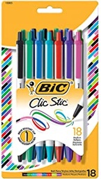 [CLAPICERBIC18PACK] LAPICEROS RETRACTILES, PUNTA MEDIANA 1.0MM, COLORES VARIADOS, PACK DE 18 UNIDADES, MARCA BIC, MODELOS CLIC STIC FASHION