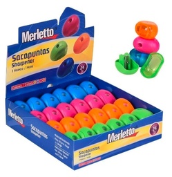 [CSACAP1HUECBUL] SACAPUNTAS CON DEPOSITO / 1 AGUJERO / COLORES VARIADOS / CAJA DE 24 PIEZAS / MARCA MERLETTO