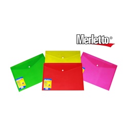 [CSOBREPLASA4BUL] SOBRE PLASTICO / TAMAñO CARTA A4 / COLORES SURTIDOS / CON BROCHE PARA CERRAR /  MARCA MERLETTO