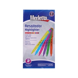 [CRESAL6COLOR12BUL] RESALTADORES / 6 COLORES VARIADOS / PUNTA BISELADA / PAQUETE DE 12 PIEZAS / MARCA MERLETTO