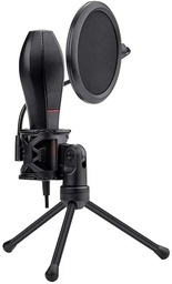 [GM200] MICROFONO GAMING QUASAR PARA STREAMING (PLUG & PLAY, SOPORTE ANTI VIBRACION, PANTALLA ANTI POP, OMNIDIRECCIONAL, CONDENSADOR OMNI-9765 ESPECIAL PARA VOZ, SENSIBILIDAD -38±3dB, IMPEDANCIA DE SALIDA MENOR DE ≤2.2kΩ, RESPUESTA DE FRECUENCIA 50-16000 Hz). MARCA REDRAGON