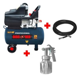 [JN34AJ] COMBO COMPRESOR 3.5HP, 116 PSI, TANQUE 24 LTS,  + PISTOLA PARA PINTAR 527D + MANGUERA 200 LBS + OVERALL DESECHABLE. MODELO JN34AJ. MARCA DISCOVER TOOLS