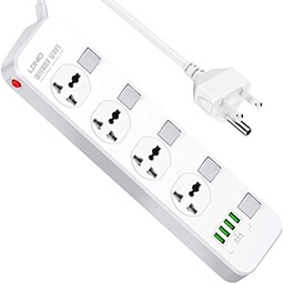 [RGLDNIO-01] REGLETA DE 4 PUERTOS USB-A Y 4 TOMAS DE CORRIENTE / CABLE 2 M / 2500 W / MODELO SC4408 / MARCA LDNIO