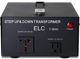 [T-3000] TRANSFORMADOR DE VOLTAJE | CAPACIDAD MAXIMA DE 3000VA | (110/120 V < > 220/240V) | RENDIMIENTO SILENCIOSO | MÁX. 3000 W PARA 30 MINUTOS DE USO | ESTE TRANSFORMADOR ESTA DISEÑADO PARA 220 UNA SOLA FASE | MARCA ELC | MODELO T-3000