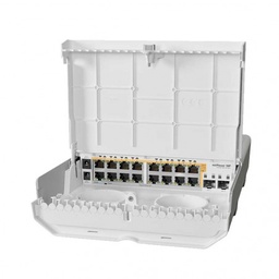 [NETPOWER16P] SWITCH ADMINISTRABLE | SISTEMA OPERATIVO DUAL | 16 PUERTOS C/POE, 2 PUERTOS 10G SFP | PARA EXTERIORES | MARCA MIKROTIK | MODELO: CRS318-16P-2S+OUT