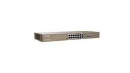 [TEG1118P-16-250W] SWITCH POE CON 16 PUERTOS RJ45 BASE-T DE 100/1000 MBPS PARA TRANSMISIÓN DE DATOS Y SUMINISTRO DE ENERGÍA / 2 RANURAS SFP BASE-X DE 1000 MBPS / TABLA DE DIRECCIONES MAC DE 8 K Y APRENDIZAJE AUTOMÁTICO DE DIRECCIONES MAC / CONSUMO MÁXIMO DE ENERGÍA POR PUERTO: 30W / CONSUMO MÁXIMO DE ENERGÍA DEL SWITCH: 250 / PROTECCIÓN CONTRA RAYOS DE 6 KV / SUMINISTRO DE ENERGÍA POE DE 230 W / 16 PUERTOS RJ45 COMPATIBLES CON IEEE 802.3AT / CAPACIDAD DE CONMUTACIÓN: 36 GBPS / VOLTAJE DE ENTRADA: AC: 100-240V~50/60HZ / TEMPERATURA DE FUNCIONAMIENTO: 0℃45℃ (32℉ / 113℉) / MARCA TENDA