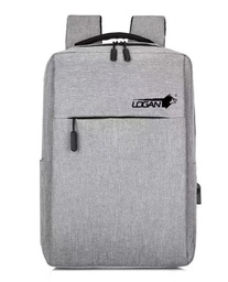 [L-HS-1320-GRIS] BOLSO PARA LAPTOP | MEDIDAS 28X12X41 CM | 2 BOLSILLOS | MATERIAL OXFORD | COLOR GRIS | ENTRADA USB EXTERIOR PARA CARGA | MARCA LOGAN