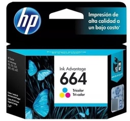 [F6V28AL] CARTUCHO DE TINTA 664 TRICOLOR | RENDIMIENTO : 100 PAGINAS APROX | COMPATIBLE HP DESKJET 1115, 2135, 2675, 2676, 3635, 3775, 3787, 3835, 4675 IMPRESORAS | MARCA HP | MODELO F6V28AL