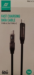 [PNC-C12-C-1M] CABLE DE CARGA RAPIDA, 60W, USB C A USB C, 1 METRO DE LARGO. MARCA PHONENCIA